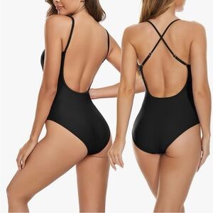 speerise Retro Criss Cross Back OnePiece Swimsuit, Adjustable Strap Swimwear